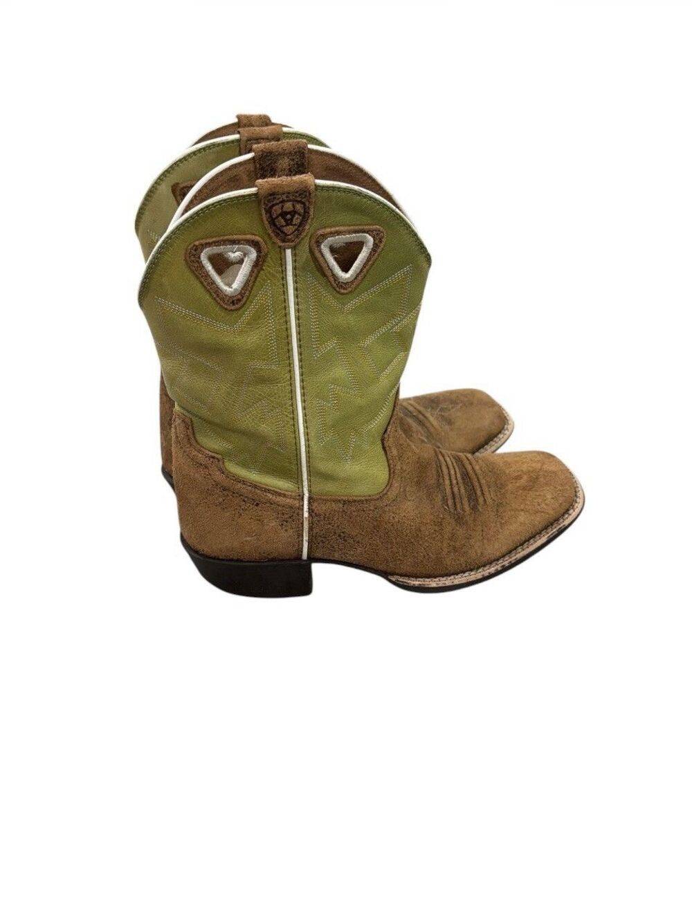 Ariat  Charger Youth Size 4.5 Green Brown Suede Leather Square Toe Western Boots